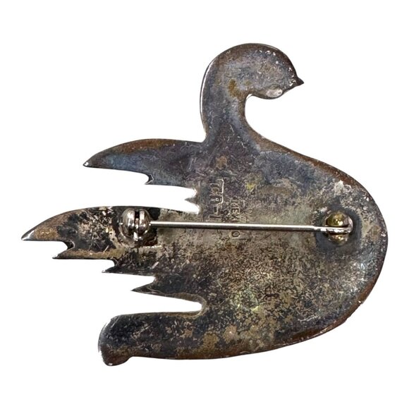 Vtg Mexican Sterling Silver Black Enamel Swan Brooch Taxco Swan Bird Art Deco - Picture 2 of 6